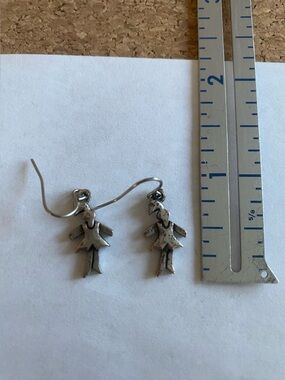 Silver Tone Girl Pendant Drop Earrings